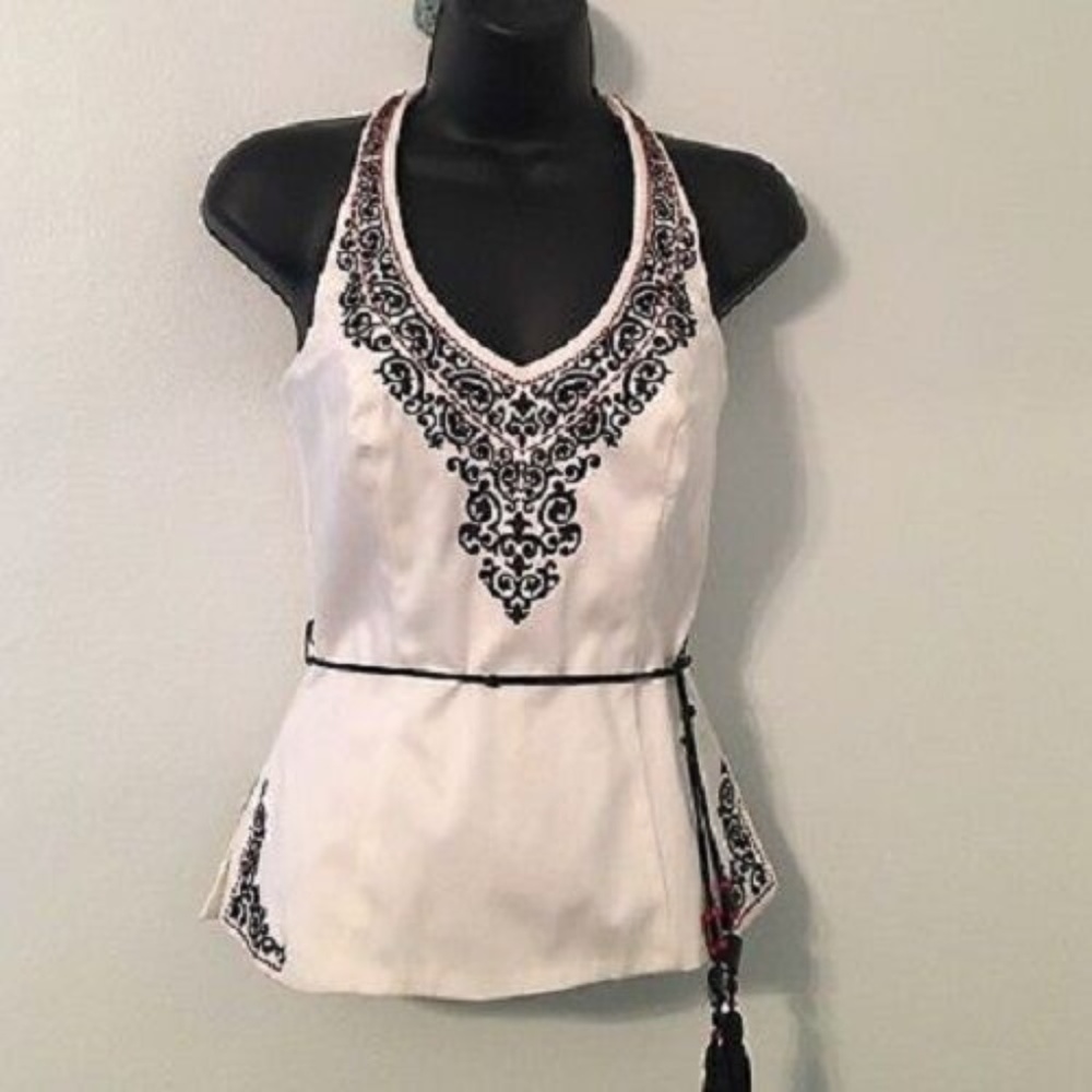 White House Black Market Embroidered Halter Top